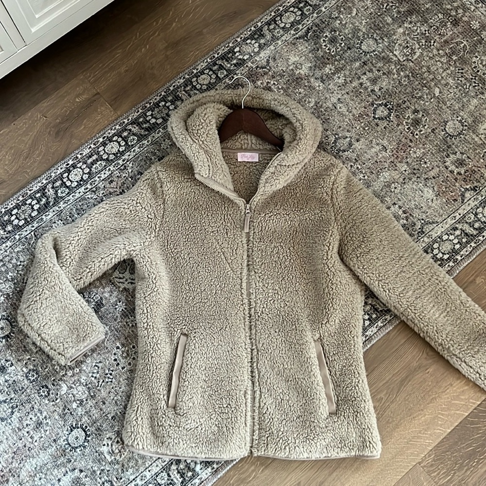 Pink Lily Beige Faux Fur Sherpa Jacket.  Worn and washed once